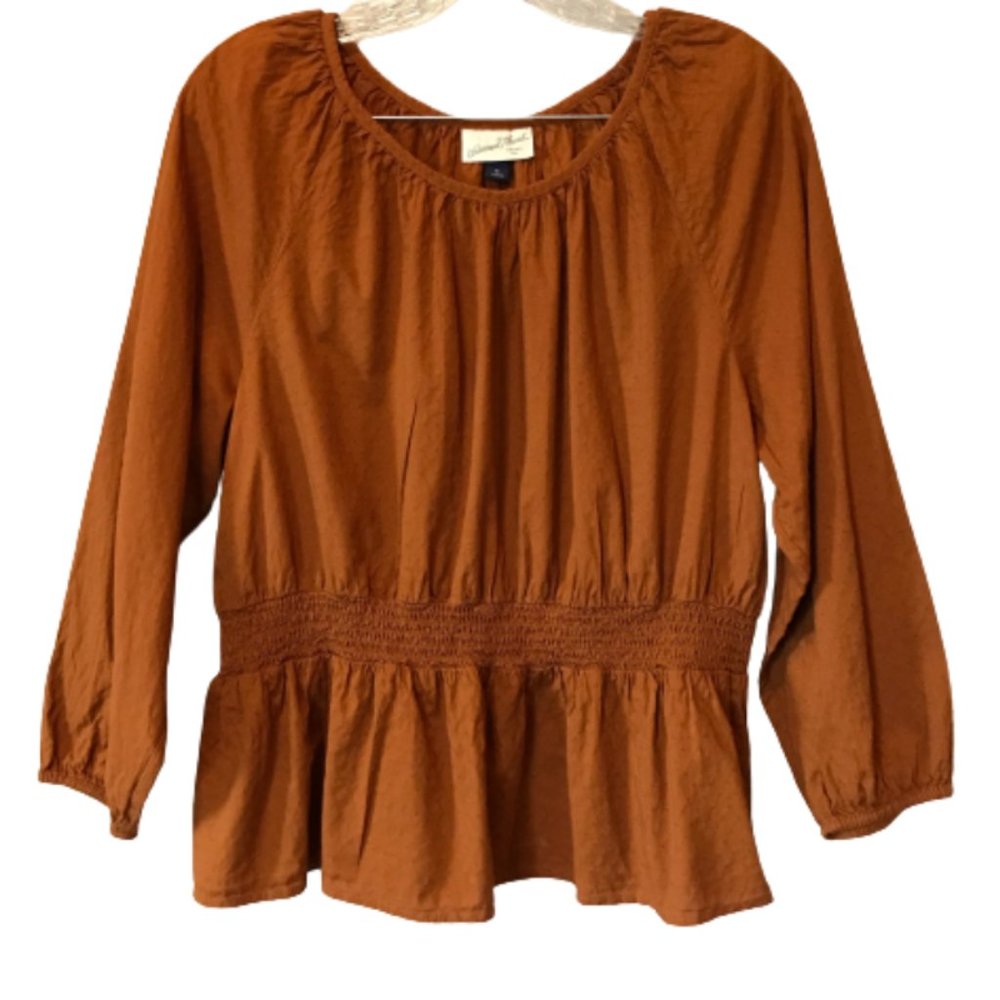 Universal Thread Brown Peplum Long Sleeve Blouse Top Size XL